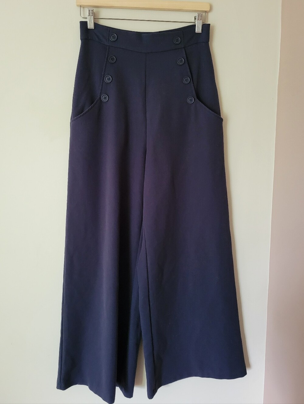 Hell Bunny Retro Carlie Swing Wide Leg Sailor Pants Navy Trousers Size Small - Picture 2 of 8